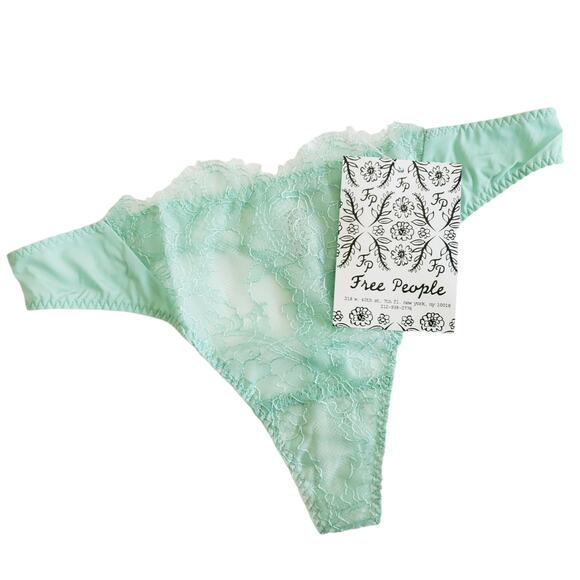 FREE PEOPLE Allure Thong panties lace low rise undies in April Dew Size XS NEW - Picture 1 of 4